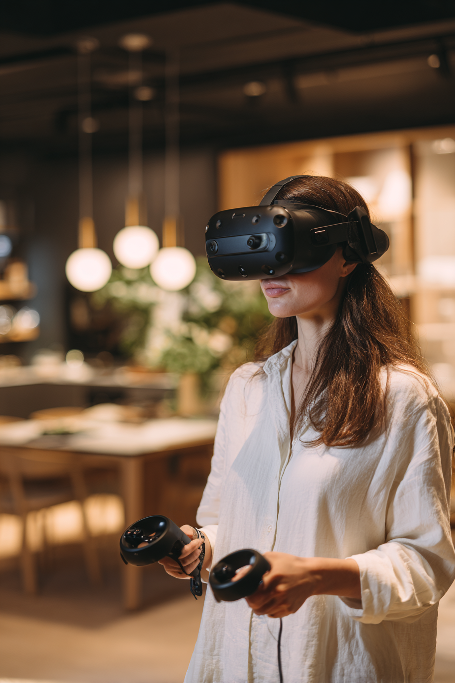 INTELLIGENZA ARTIFICIALE E INTERIOR DESIGN, ragazza che utilizza il vr